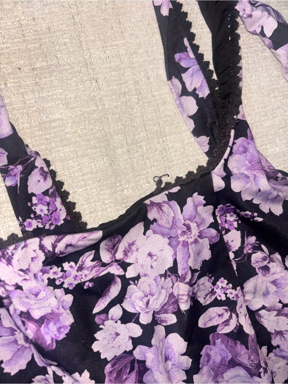 Beach Riot Floral One Piece Swimsuit Small Black Purple Tie Shoulder Floral Swim - Picture 7 of 8